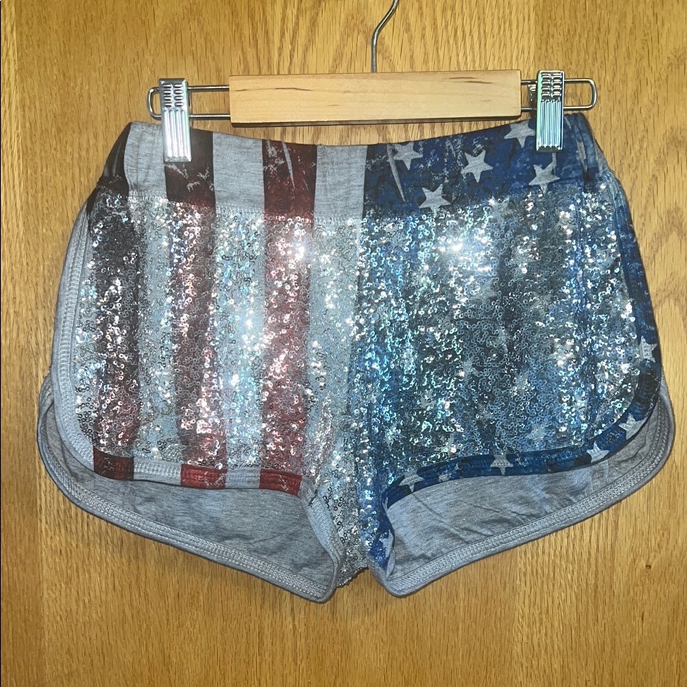 If Se‎ Sequin American Flag Shorts Women S Grey Red Blue Nashville Excellent
